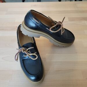 M. Gemi Black Leather Boat Shoes NWOT